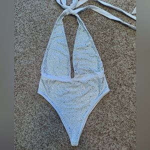 White Rhinestone Halter Swimsuit/bodysuit